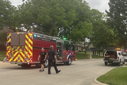 Garland Fire Department responding to a fire on Toler Trail