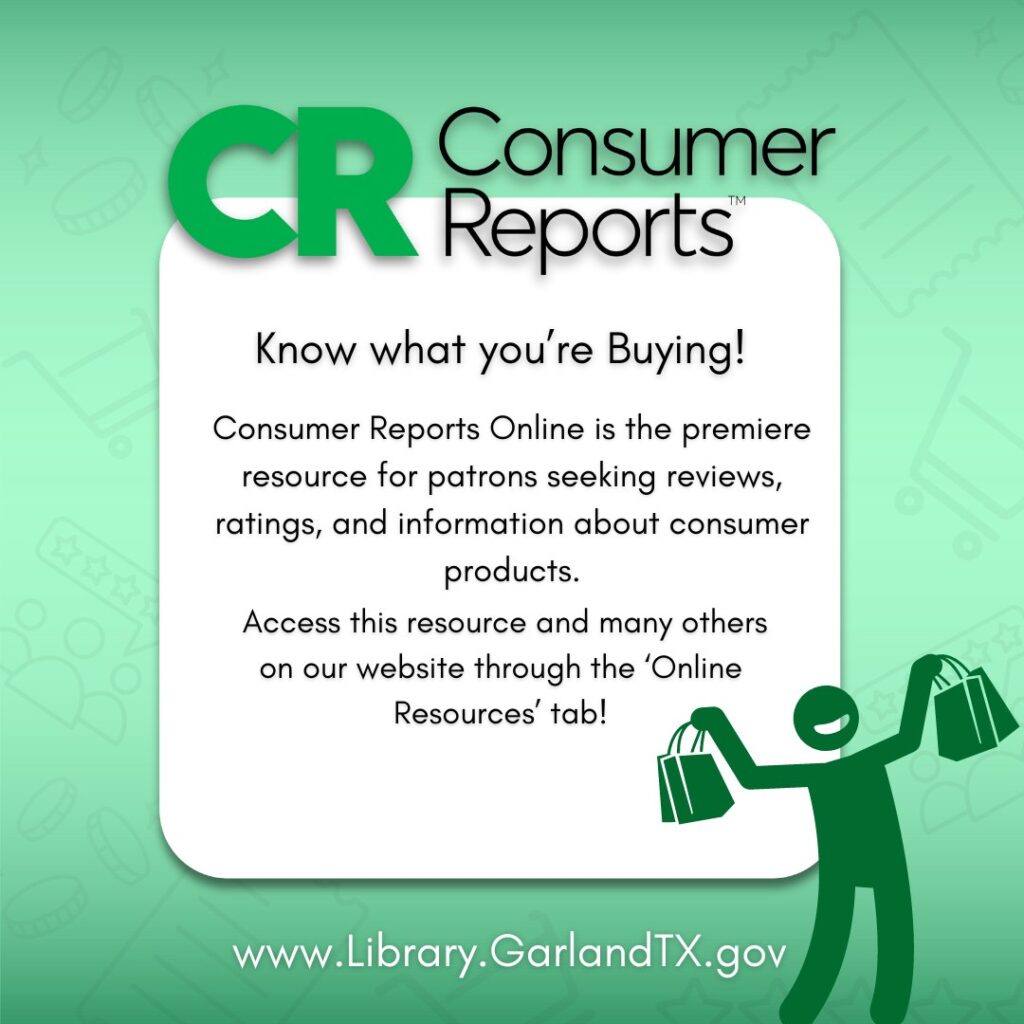 Consumer Reports graphic with Garland Public Library