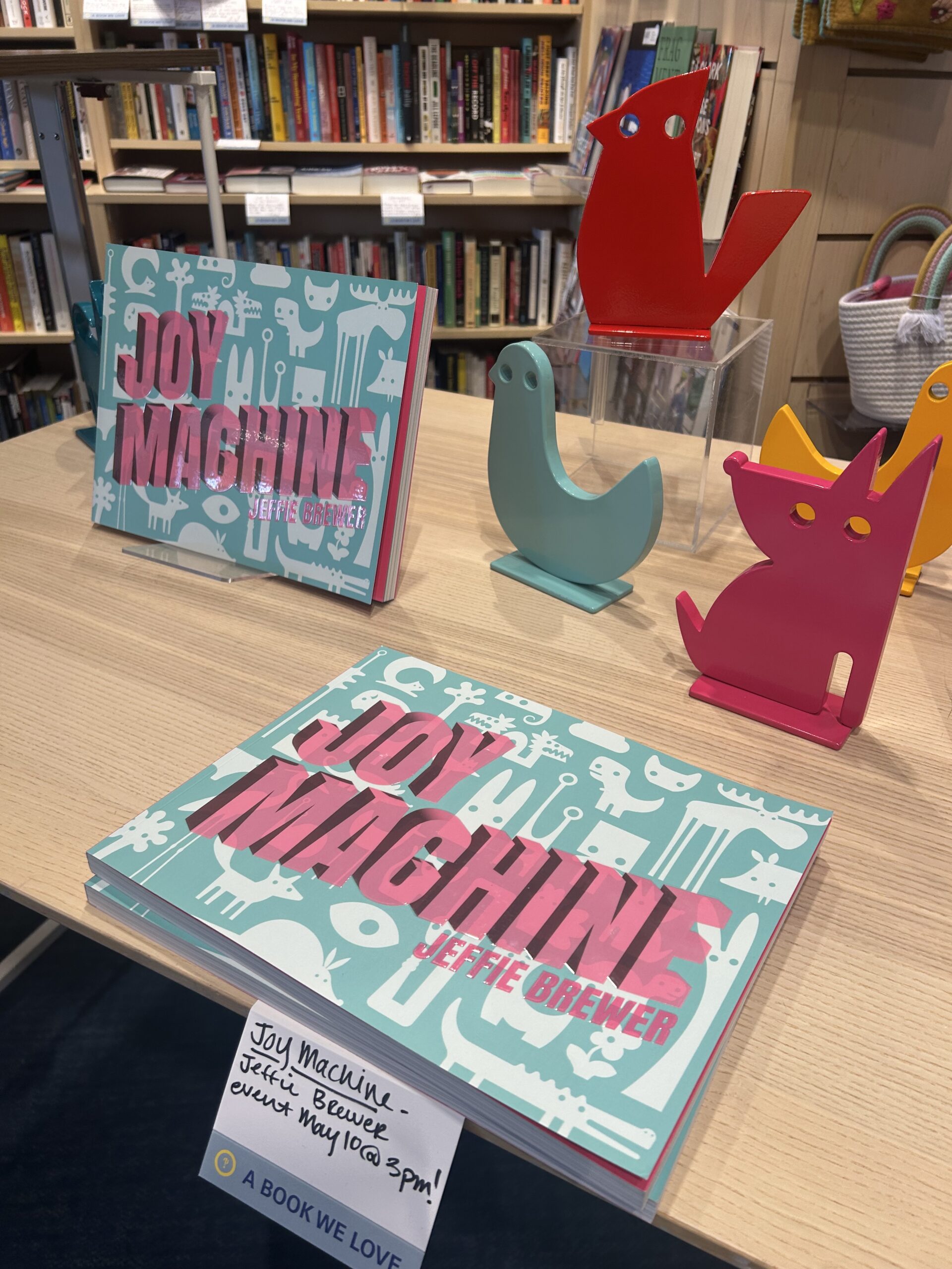 Interabang Books in Dallas, display table featuring Joy Machine by Jeffie Brewer