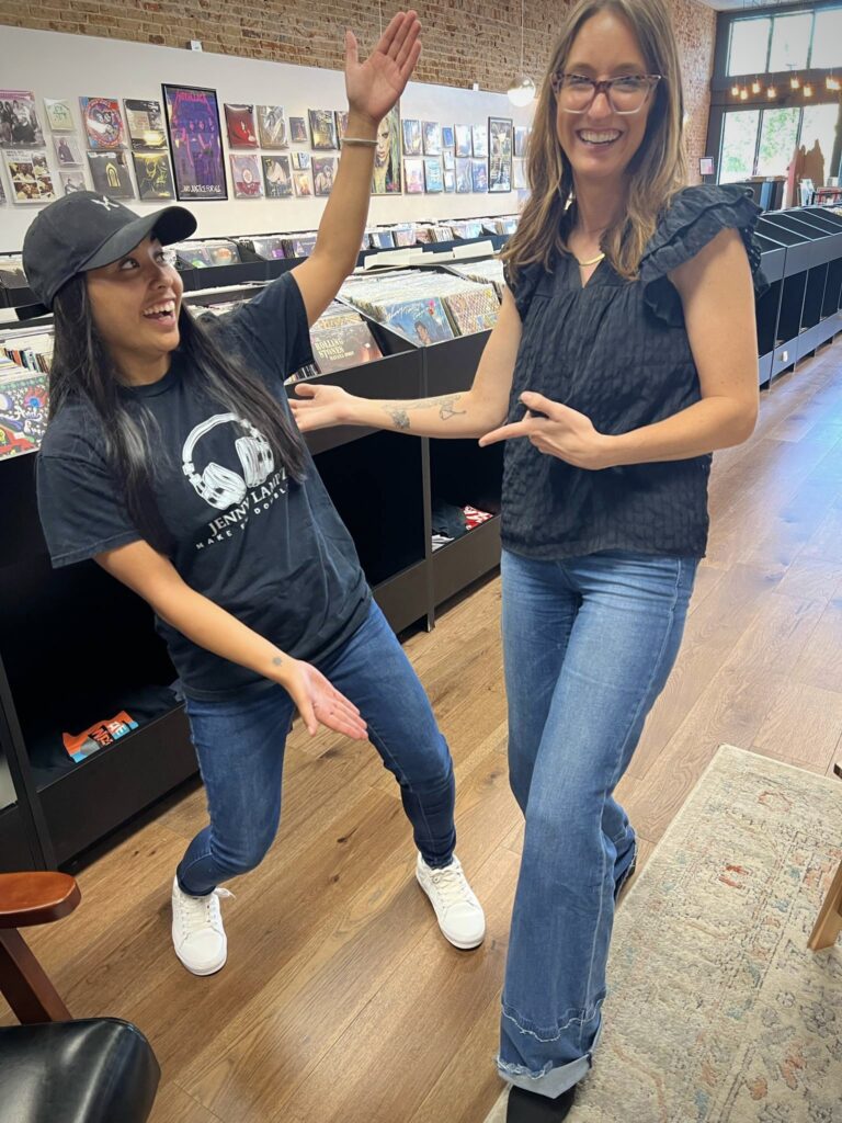Jenny Lampz with Editor AJ Cole Garland Gazette at Dead Wax Records