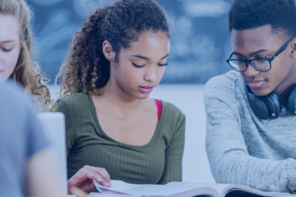 middle school students studying