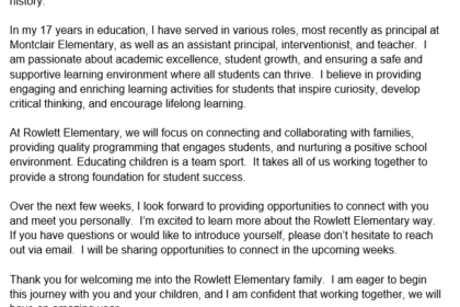 Letter from future Principal Pacheco.